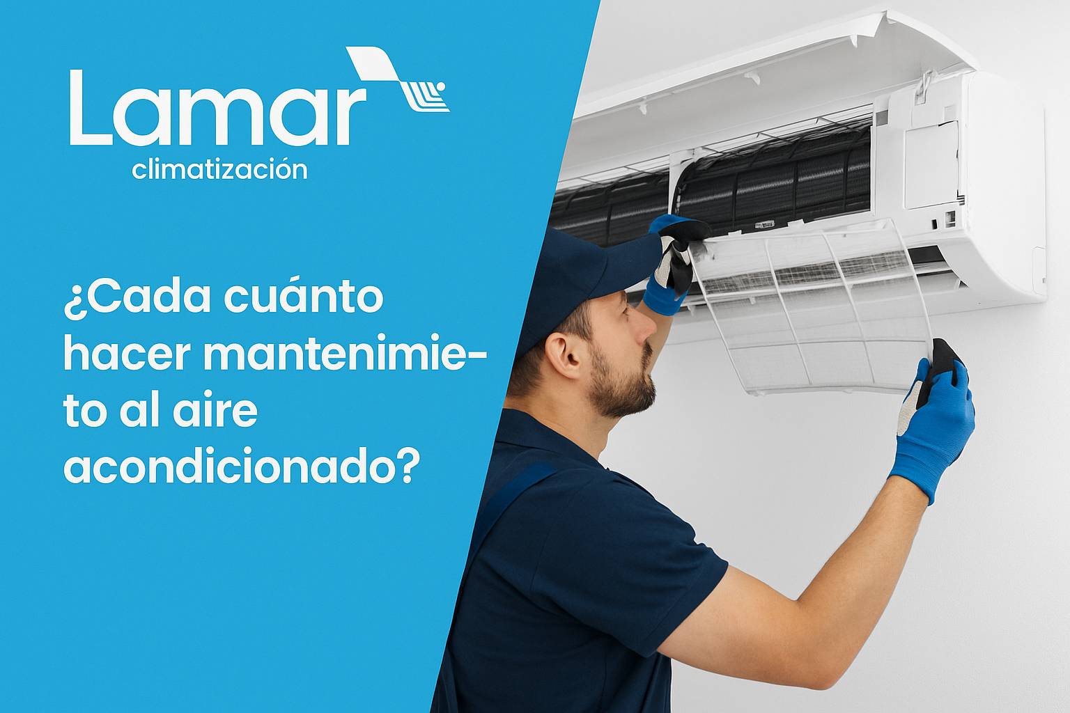 Técnico revisando unidad de aire acondicionado durante mantenimiento preventivo, con herramientas y equipo profesional