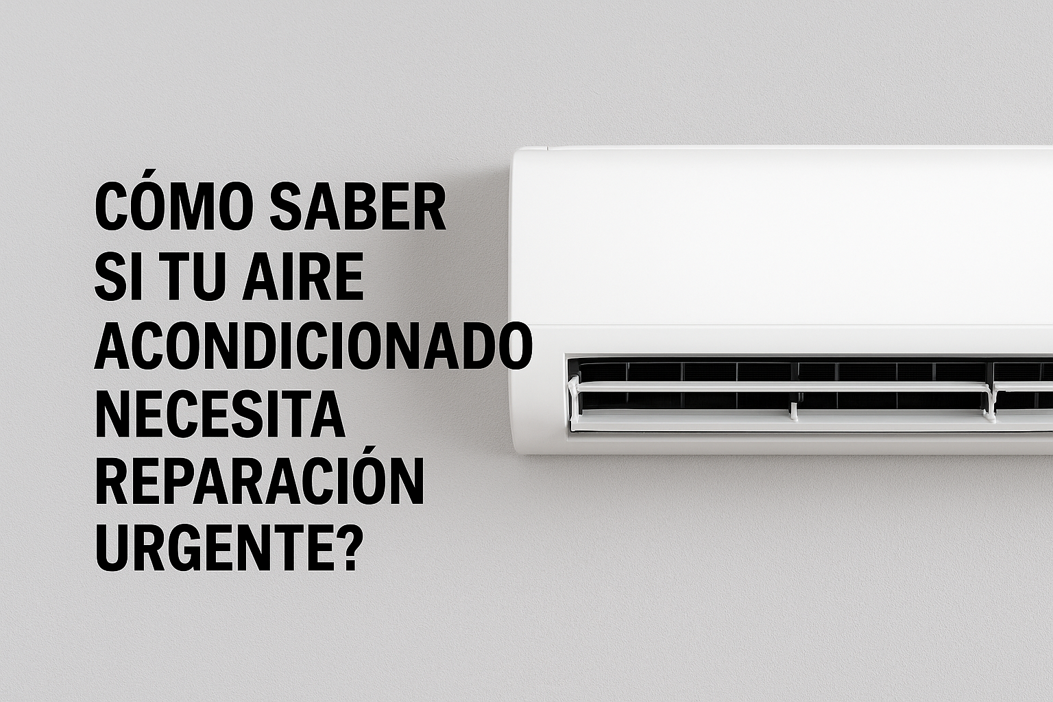 Técnico reparando aire acondicionado tipo split en pared, con herramientas y uniforme, representando un servicio profesional